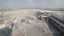 Tel Aviv, Israel - January 2018. Airline jets arriving and departing the airport terminal