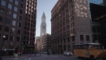 Financial District and Custom House Tower on State Street in downtown Boston, Massachusetts, the United States.