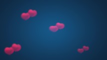 Pink hearts appears on blue background