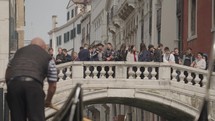 POV ride atmosphere of the canal in Venice as seen from a gondola Venice Italy