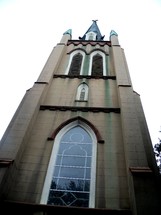 looking up at a church 