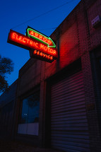 Small town shop neon sign - Electric Motor Service