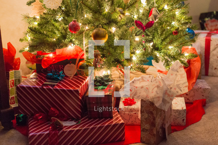 gifts under a Christmas tree 