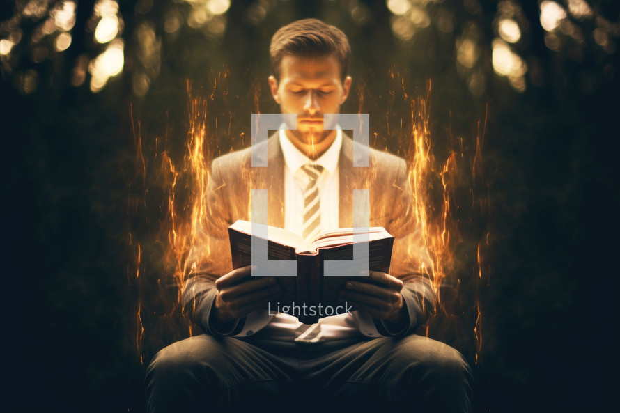 Man reading the bible. The power of Faith