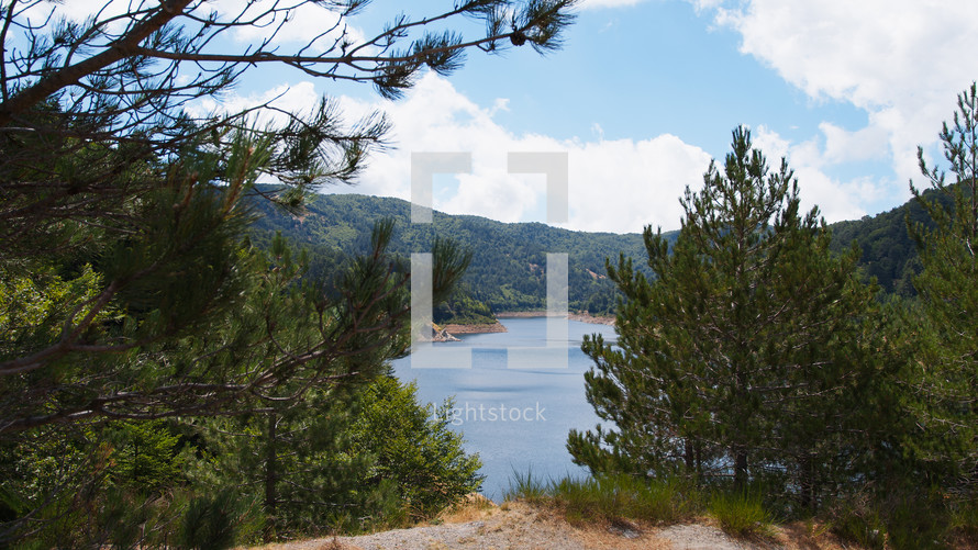 Mountain lake seen through the trees