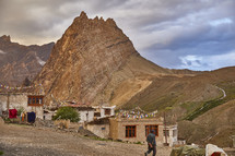 village at the foot of a mountain 