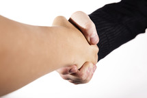 close up of two men shaking hands.