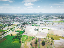 aerial view over a flooded area 