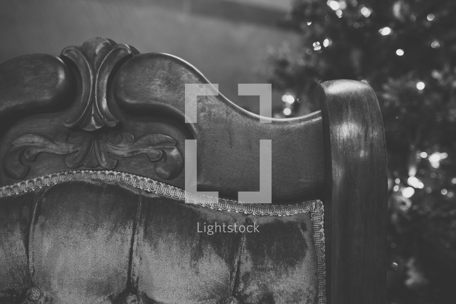 chair and Christmas tree in black and white 