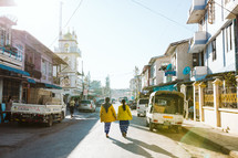 city landscape in Taunggyi Myanmar with two women walking