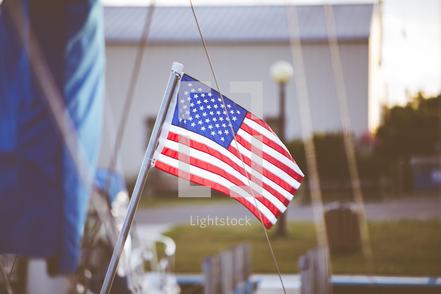 American flag on a boat 