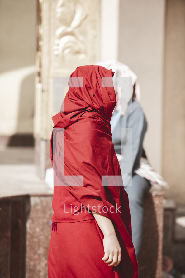 shrouded woman in Tibet 