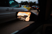 view of traffic in a rearview mirror 