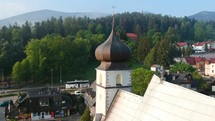 aerial view over a church 