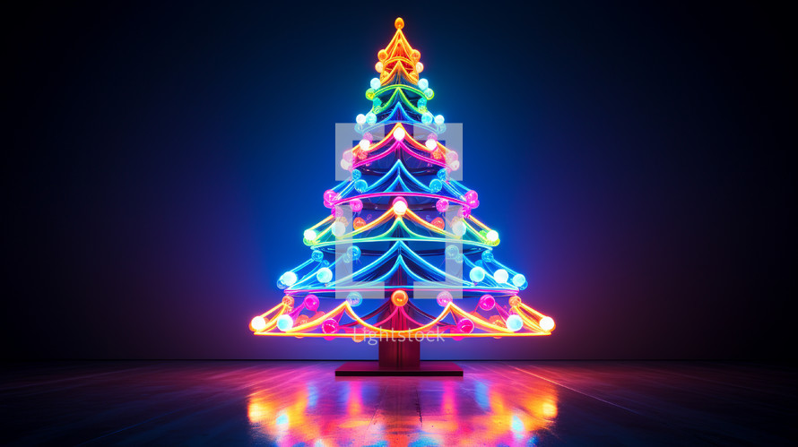 Neon Christmas tree made of lights.