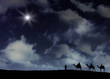 Epiphany, North Star in the night sky guiding the way to baby Jesus