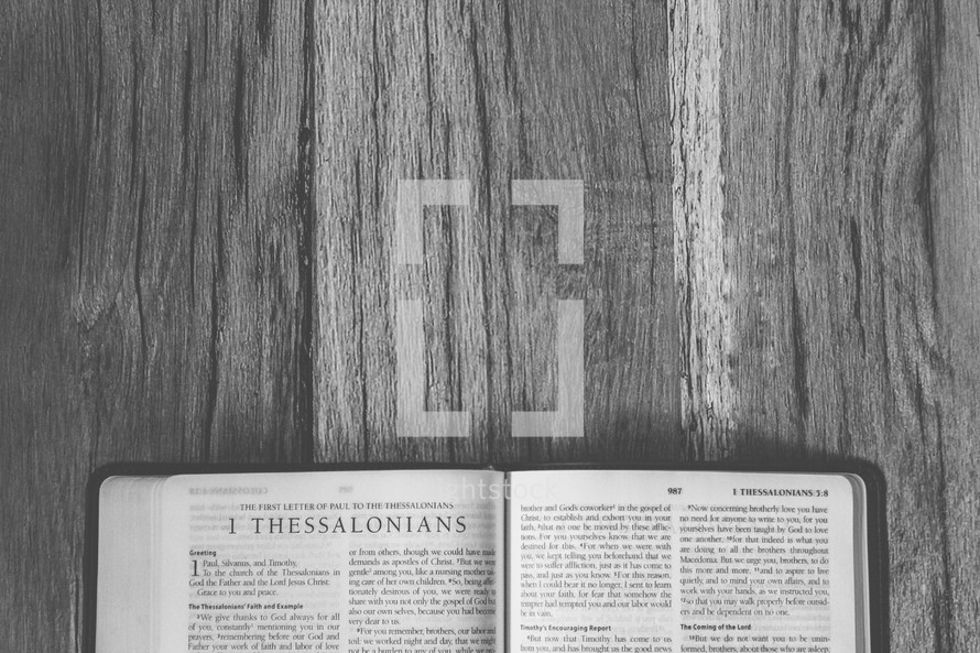Bible opened to 1 Thessalonians 
