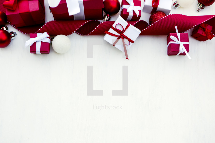 red and white gift boxes for Christmas border 