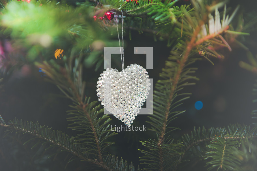 Christmas Ornament on Tree with Copy Space