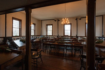 Historic building preserved - tables and chairs ready for Christmas