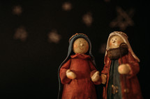 whimsical Mary and Joseph figurines 