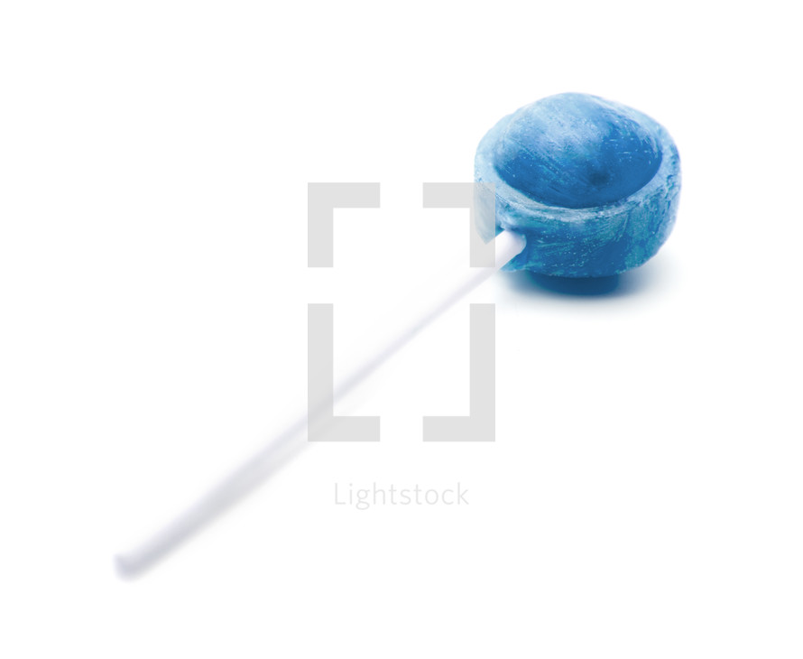 Single Blue Lollipop on a White Background