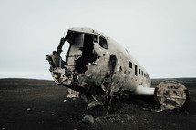 wreckage of an airplane crash site 