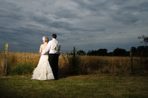 Bride and groom outdoors