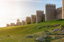 Ancient city walls in the old city of Avila, Spain
