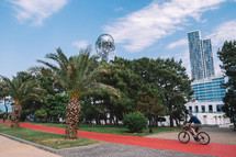 Bicycle path and skyscraper