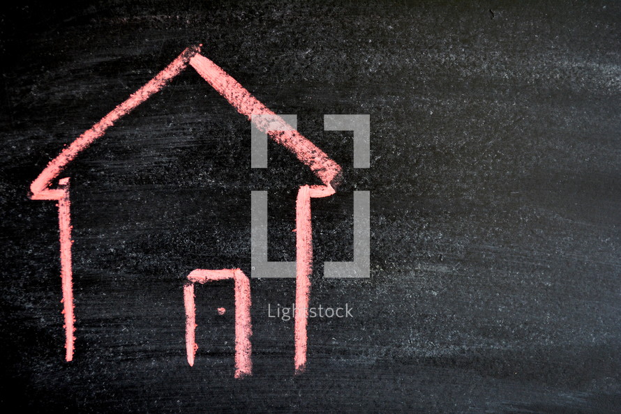 house drawn on a chalkboard 