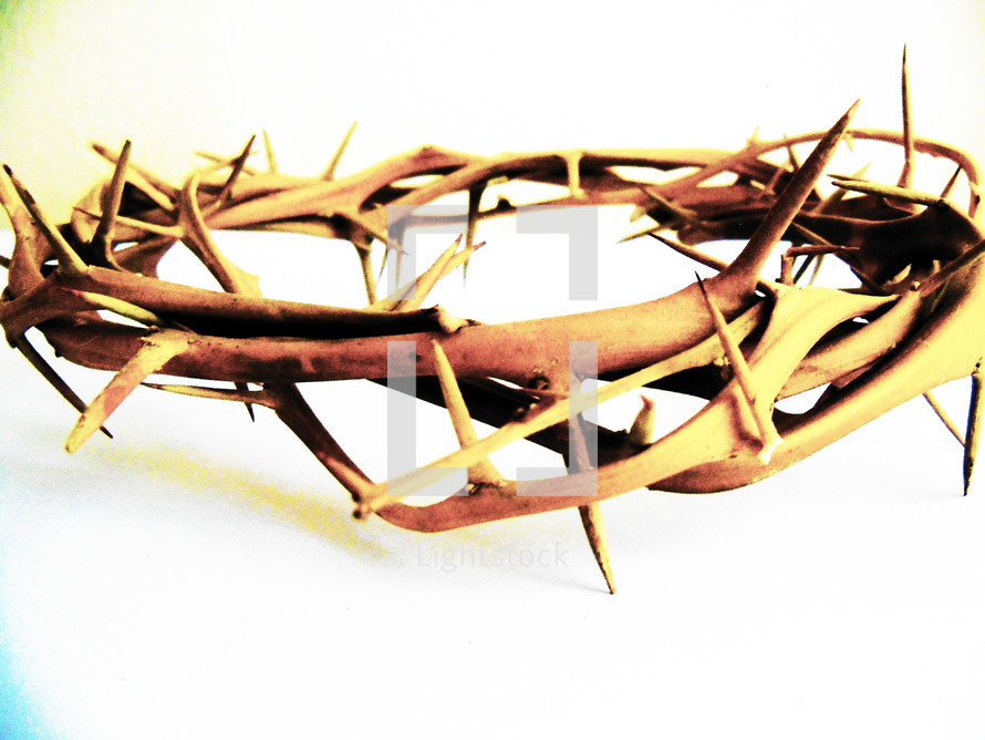 A crude crown made out of thorns as a replica of the crown that Roman Soldiers made to put on Jesus head and mock him while He was being crucified on the cross. 