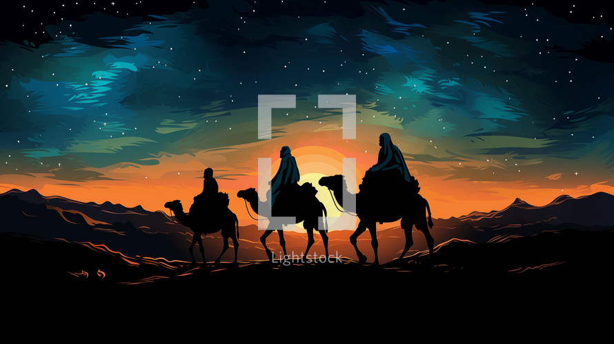 The three wisemens journey to Bethlehem. 
