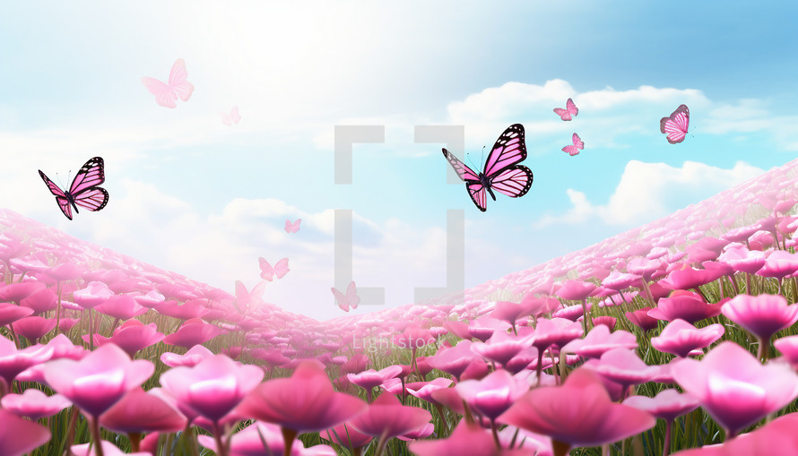 Pink flower and butterfly for breast cancer day background concept