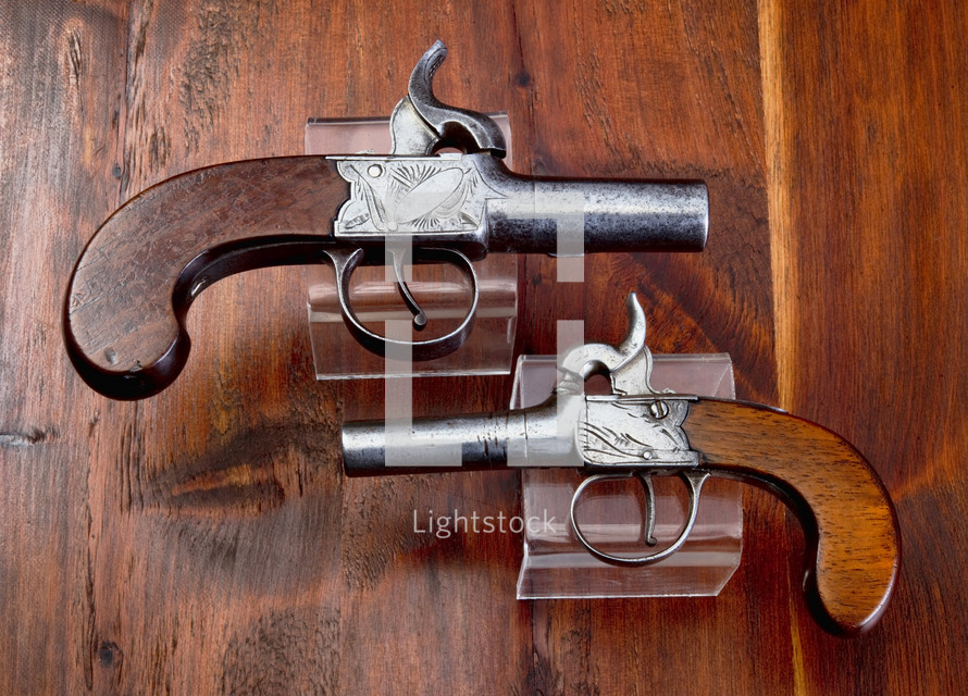 vintage guns - Antique English Percision Muff Pistols.