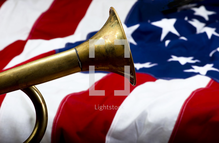 trumpet on an American flag 