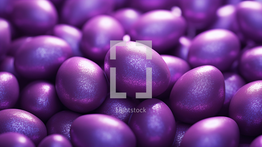 Glossy purple Easter eggs background texture.