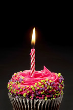 birthday candle on a chocolate cupcake 