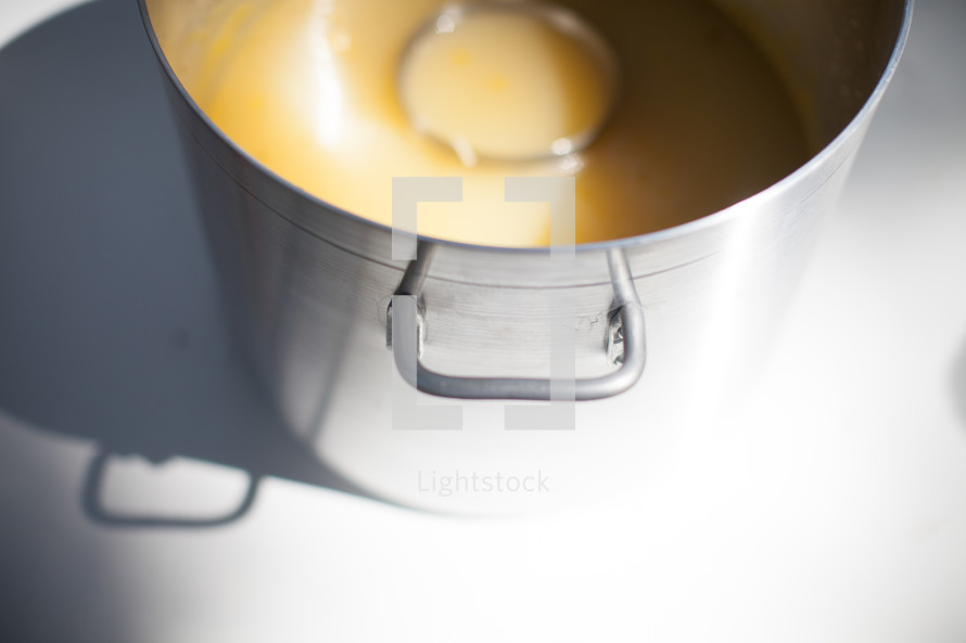 pot of soup at a soup kitchen 
