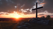 Wooden crucifix at sunset light
