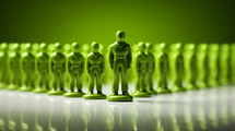 Green army men behind a leader. Leadership concept. 