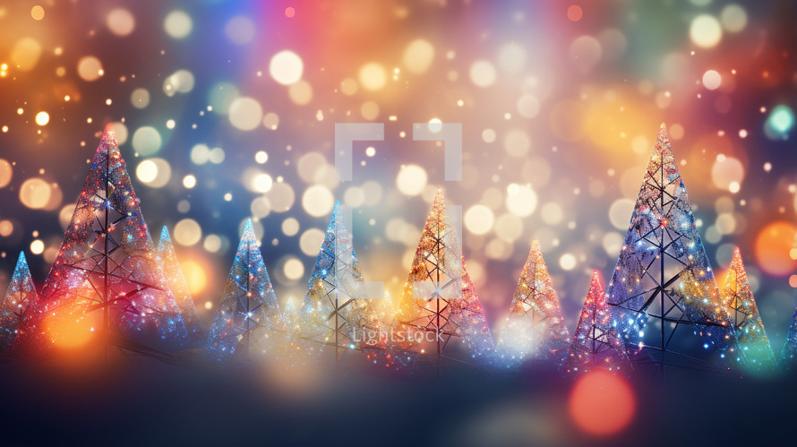 Colorful lights with Christmas trees background. 