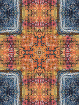 orange, red, yellow and blue encaustic textures mirrored to create a cross shape