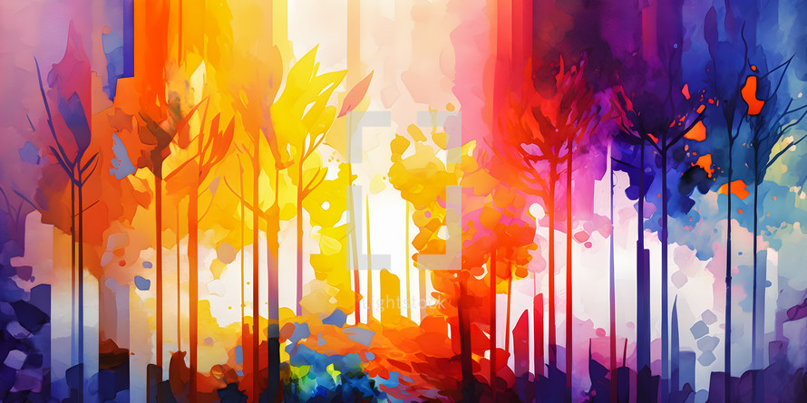 Colorful AI art of an abstract forest.