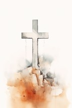 Cross, digital watercolor painting on a white background