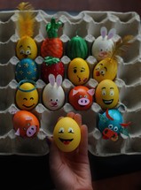 Colorful Easter eggs made into funny animals. 