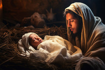 Joseph and Baby Jesus laying in the manger