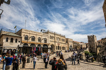 crowds at a street market in Jerusalem 