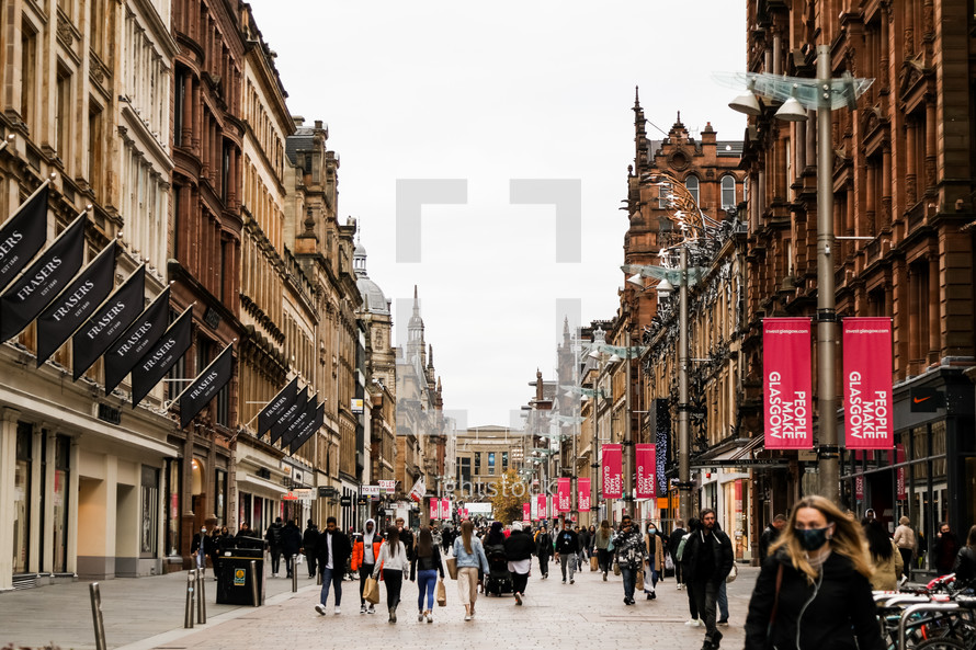 bustling shopping district in Glasgow 
