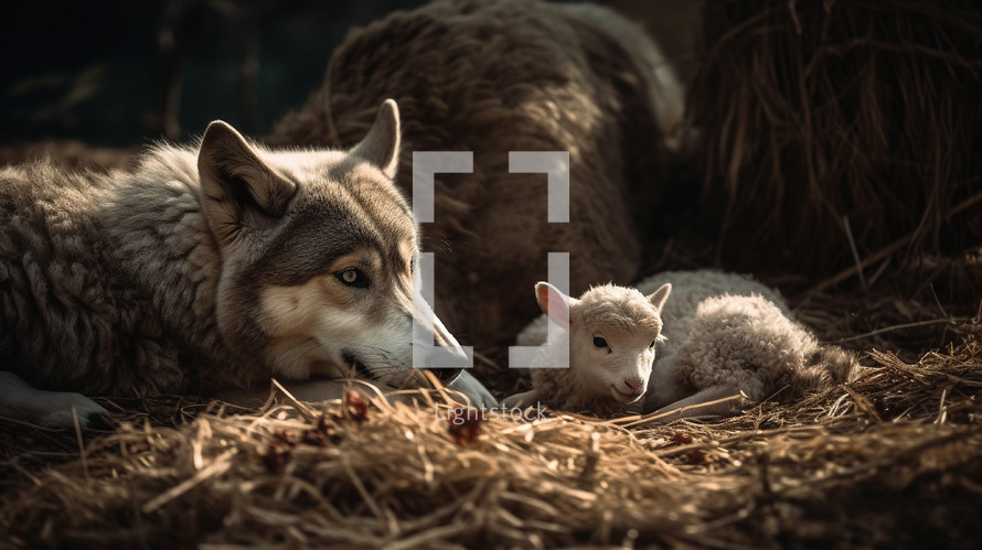 A wolf laying down with a little lamb. Isaiah 11:6